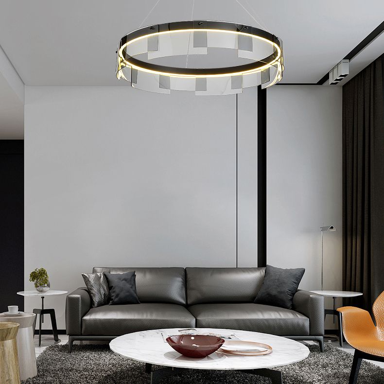 LED simple contemporain Light Light Metal Circular Pendant Light pour le salon