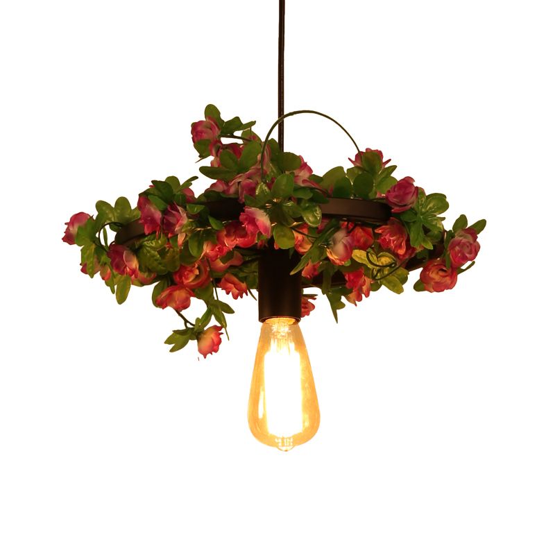 Lampada a sospensione a 1 testa a sospensione a sospensione Vintage Black Metal LED Flower Hanging Lampada per ristorante