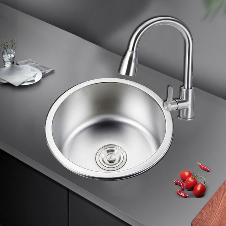 Round Stainless Steel Sink Single Bowl Undermount Sink with Basket Strainer