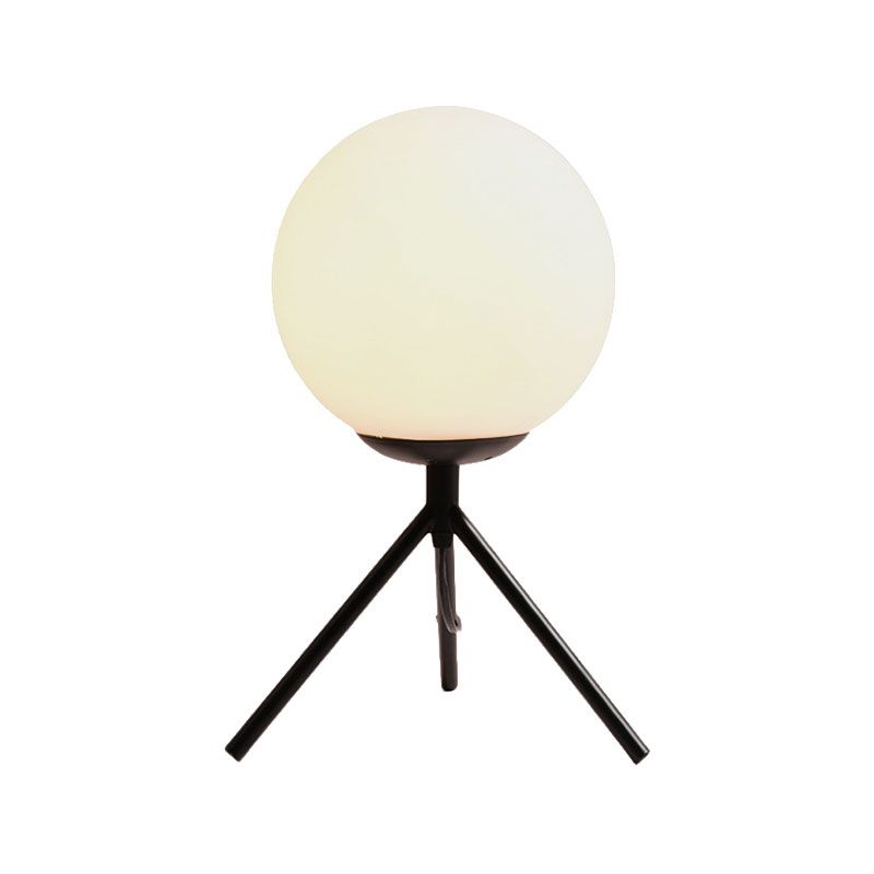 White Glass Globe Table Lamp Modern 1 Light Black/Gold Night Table Lamp with Tripod Base