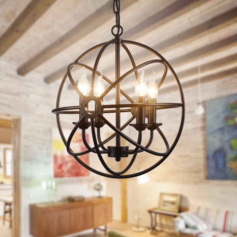 4 Lights Metal Caged Pendant Industrial Interlinked Rings Living Room Chandelier Light