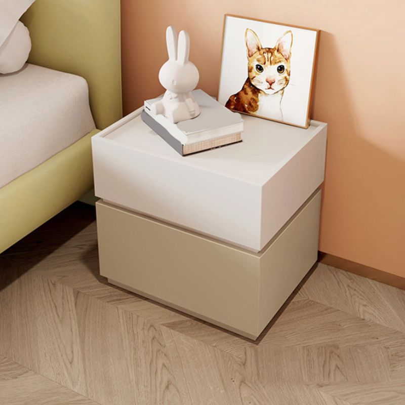 Manufactured Wood Youth Nightstand with Drawers Flat Top Neutral Kids Bedside Table