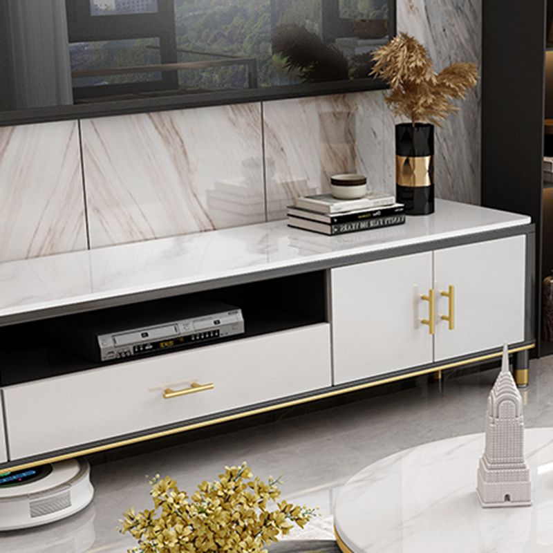 Glam Style TV Stand Stone Open Storage TV Console with Cabinet