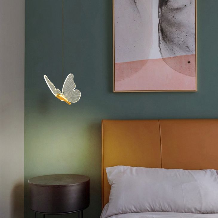 Iron Gold Pendant Lamp in Modern Luxury Style Acrylic Butterfly LED Hanging Lamp for Bedroom