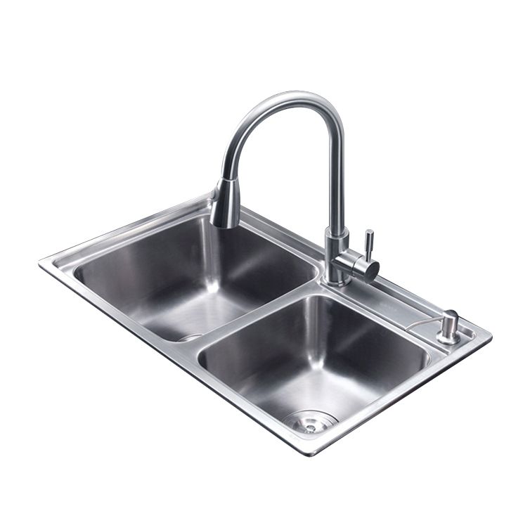 Kitchen Sink Stainless Steel Drop-In Noise-cancelling Design Kitchen Double Sink