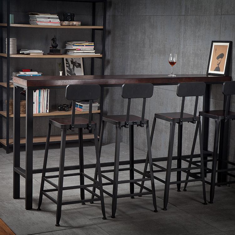 Solid Wood Bar Dining Table Industrial Bar Table with Trestle Base in Black