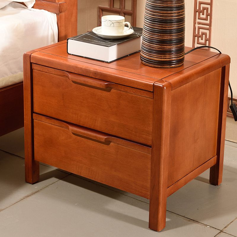 2-drawers Night Table Modern Solid Wood Nightstand ,19.3" Tall