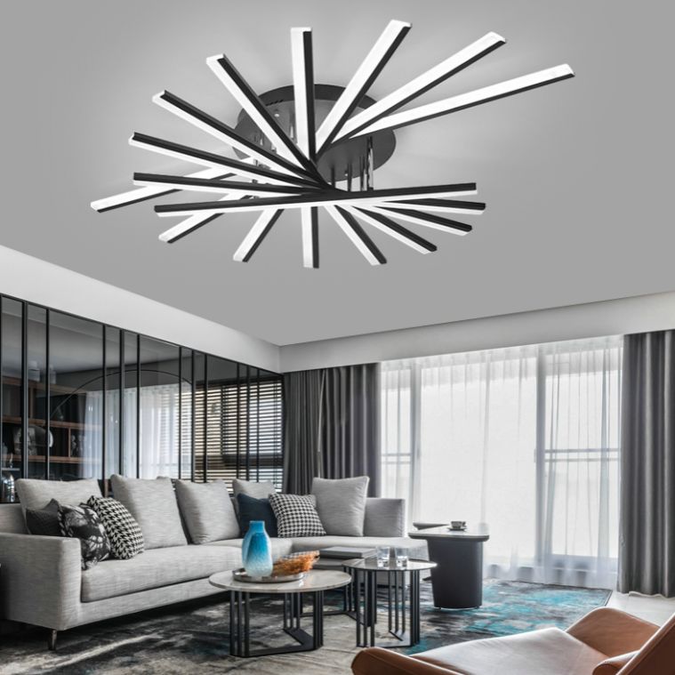 Aluminum Living  Room LED Flush Ceiling Lights Linear Modern Black Flush Mount