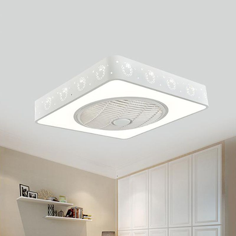 21,5 "W White LED Mont semi-chasseur Aménagement en métal contemporain Métal / Éclairage de ventilateur pendentif carré, 3 lames