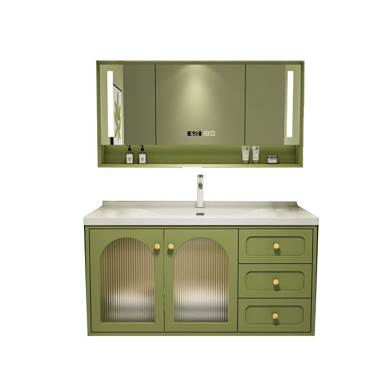 2 Doors Bath Vanity Drawers Mirror Wall Mount Rectangle Single Sink Wood Frame Vanity