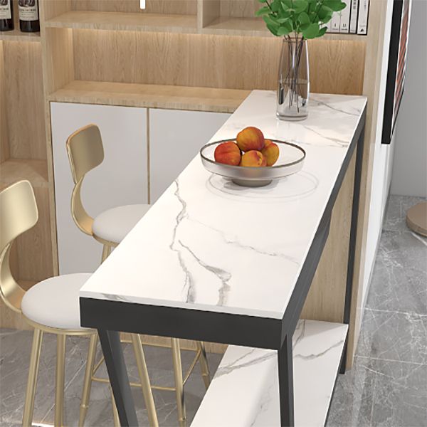 Stone Bar Dining Table Modern Rectangle Bar Table with Trestle for Living Room