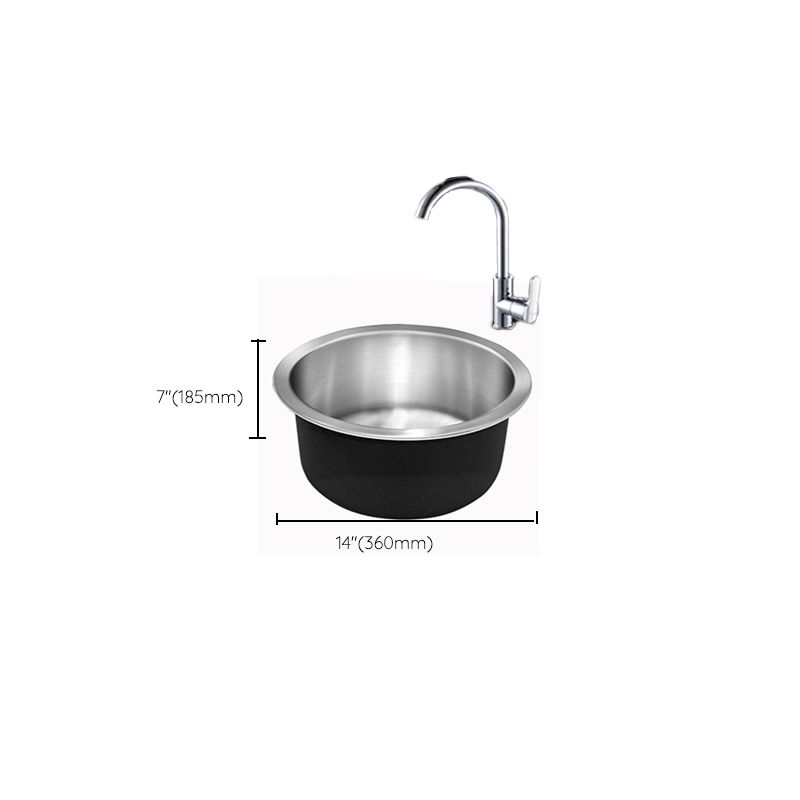 Contemporary Single Bowl Kitchen Sink Round Stainless Steel Sink with Drain Strainer Kit