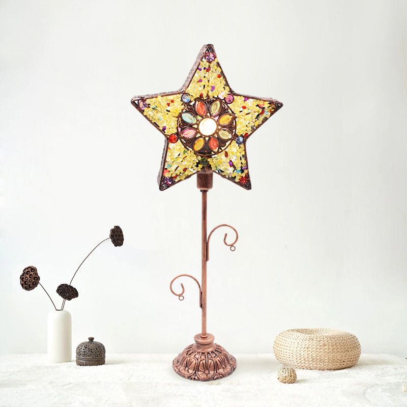 Acrylic Beaded Bell/Star/Cone Night Light Moroccan 1 Light Bedroom Table Lighting with Open Top in Copper