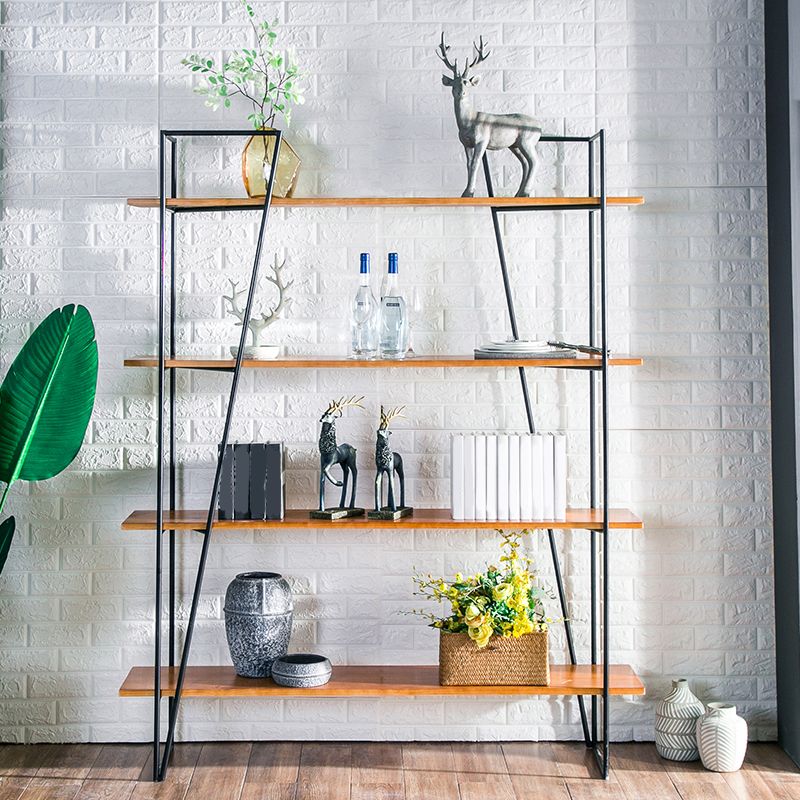 Modern Metal Bookshelf Brown Etagere Open Shelf Bookcase with Shelves