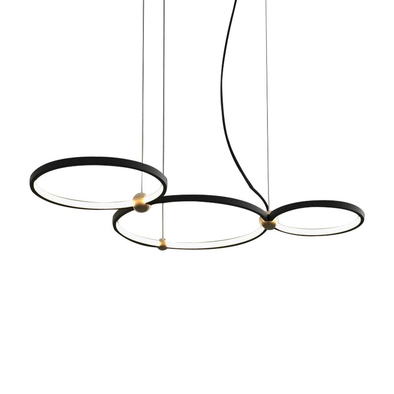 Nordic Style Black Chandelier Ring Acrylic LED Hanging Light in Warm/White Light for Restaurant Study Room