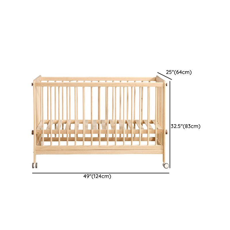 2-in-1 Folding Wooden Crib Natural Baby Crib with Mattress and Casters