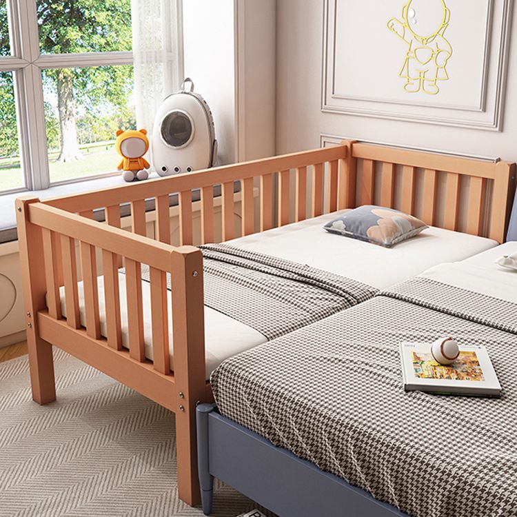 Farmhouse Nursery Crib with Guardrail and Mattress in Natural Beech Wood