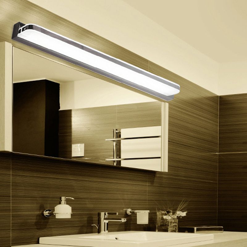 1-Light Linear Wall Lamps Modern Style Metal Vanity Lighting Ideas in Silver