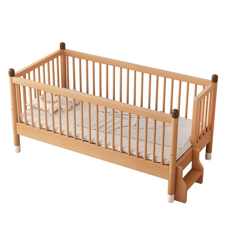 Light Wood Baby Crib Standard Size 2-in-1 Convertible Crib with Guardrail