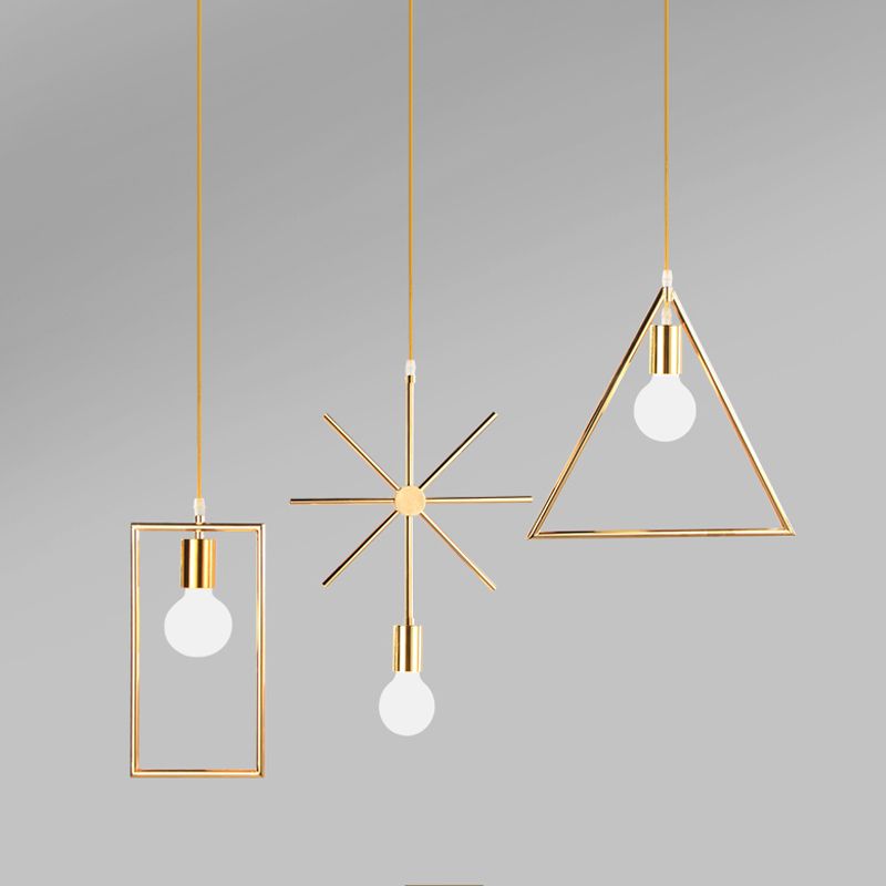 Loft Style Geometric Suspension Pendant 1-Bulb Metal Hanging Light in Gold for Dining Room