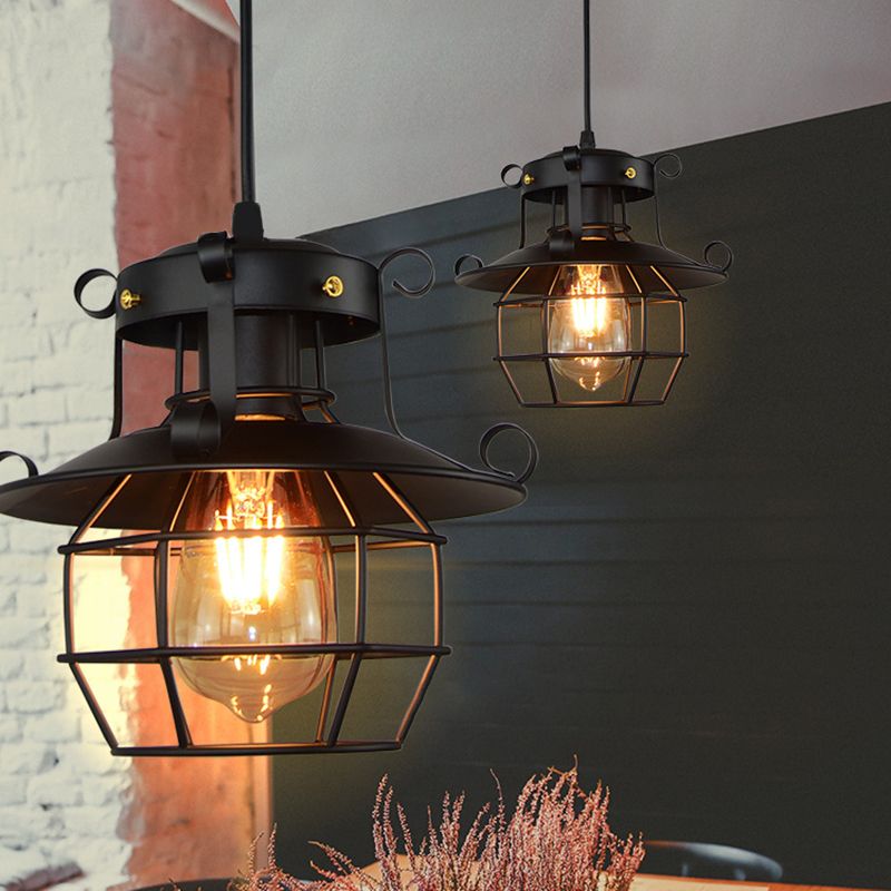 1 Light Lantern Ceiling Pendant Retro Industrial Style Metal Pendant for Restaurant