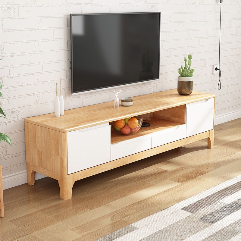 Modern TV Media Stand 15" W Rubberwood TV Stand Console with Drawers