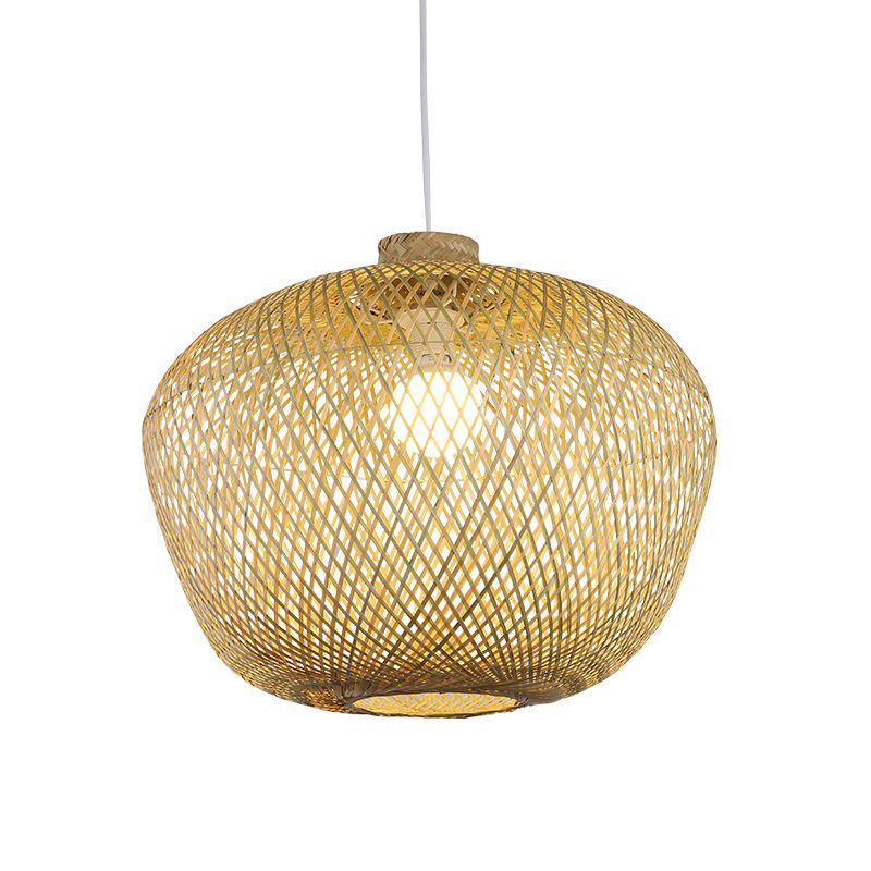 Asia Crock Bamboo Weaving Lampada del soffitto 1 ciondolo appeso alla luce in beige per soggiorno