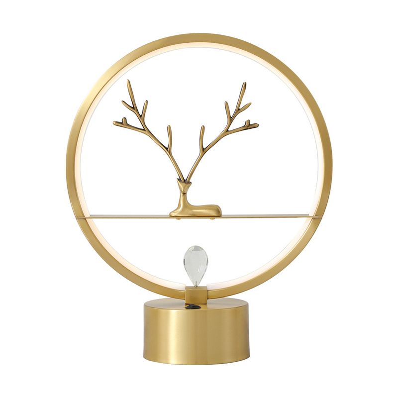 Brass Halo Ring Table Light Minimalist LED Metal Night Light with Deer Decoration