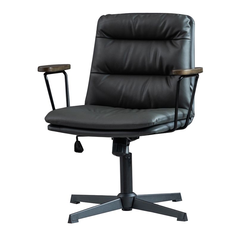 Fixed Arms Office Chair Leather No Distressing Ergonomic Desk Chair with Wheels