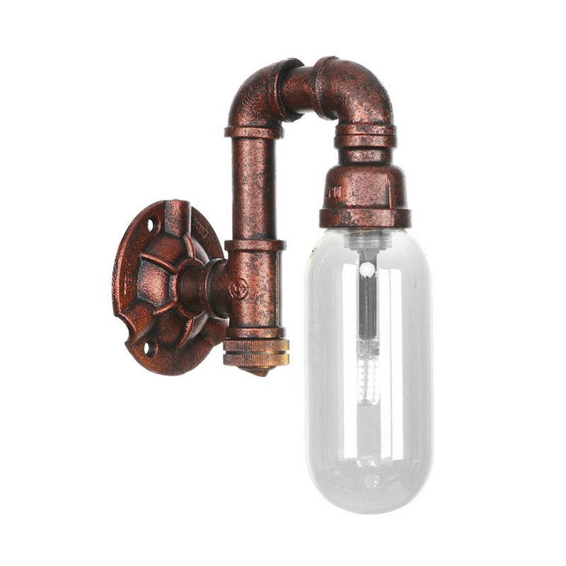 1 Bulb Clear Glass Wall Lighting Industrial Weathered Copper Oval Bedroom Sconce Light Fixture with Pipe Design