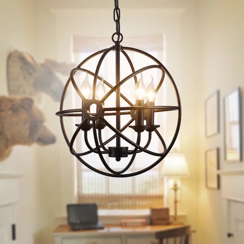 4 Lights Metal Caged Pendant Industrial Interlinked Rings Living Room Chandelier Light