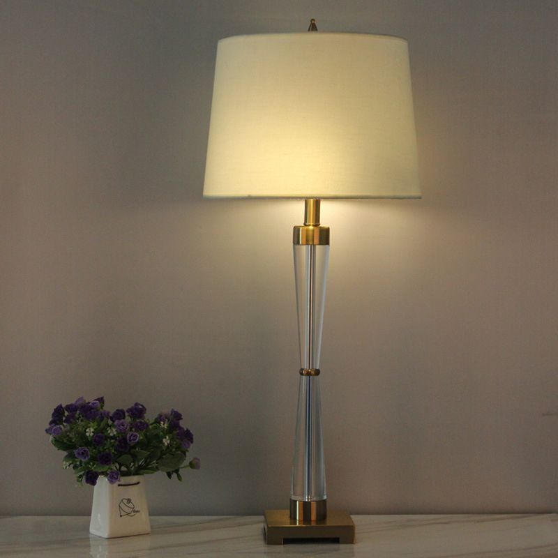 1 Head Living Room Desk Lamp Modernism Gold Table Light with Barrel Fabric Shade