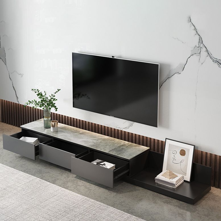 Modern TV Stand with Sliding Storage , TV Console in Grey Fit TVs for up to 71 / 92