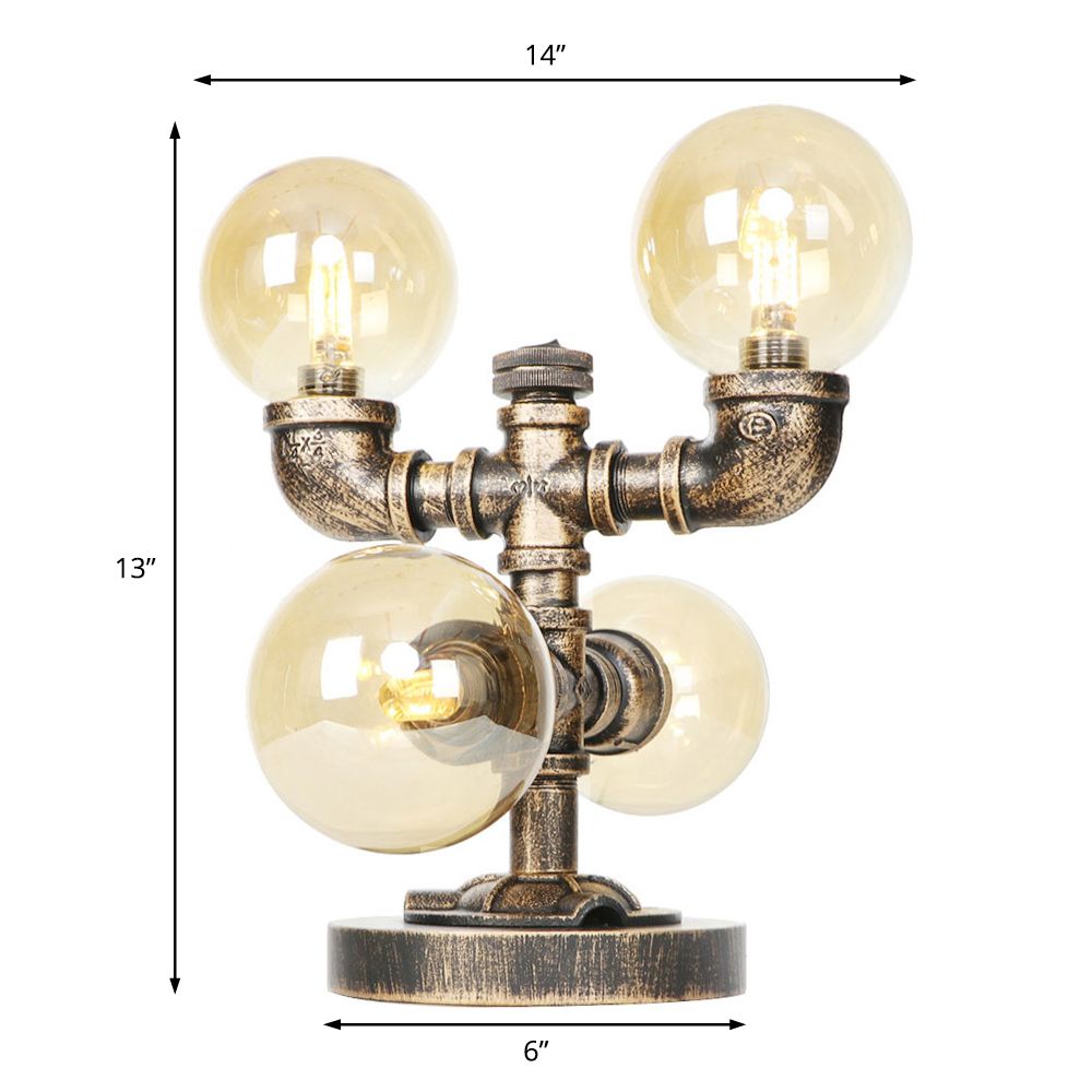 Lampe de bureau 4/5-5-Light Style industriel Shade Round Clear / Amber Glass Task Light in Antique Silver / Bronze with Base