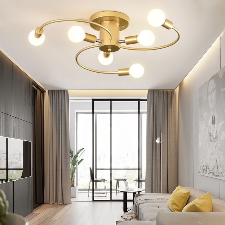 Spherical Semi Flush Light Fixtures Ultra-Contemporary 6 Lights White Glass Ceiling Mount Chandelier for Bedroom