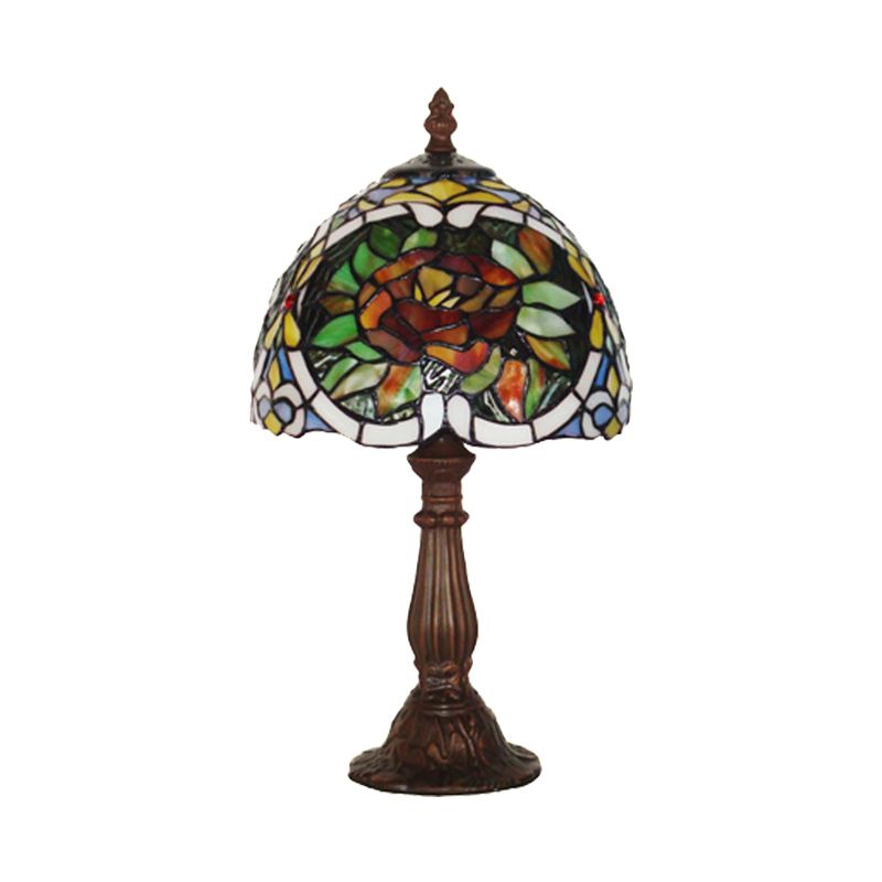 Rose Blossom Stained Glass Night Lamp Tiffany-Style 1 Bulb Bronze Finish Table Light for Bedroom