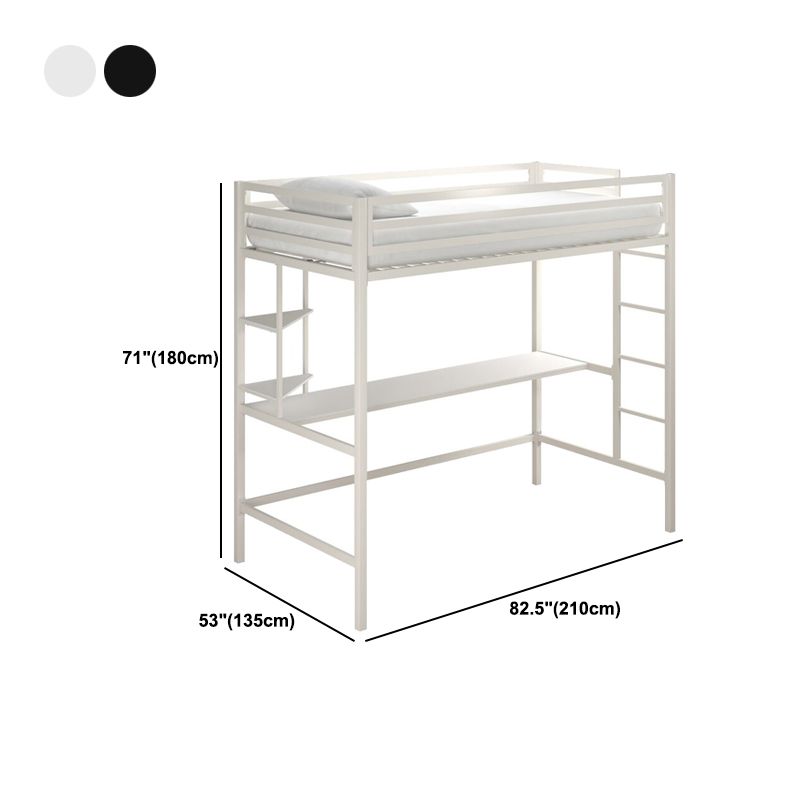 Modern High Loft Bed with Metal Guardrail and Built-In Ladder and Shelves