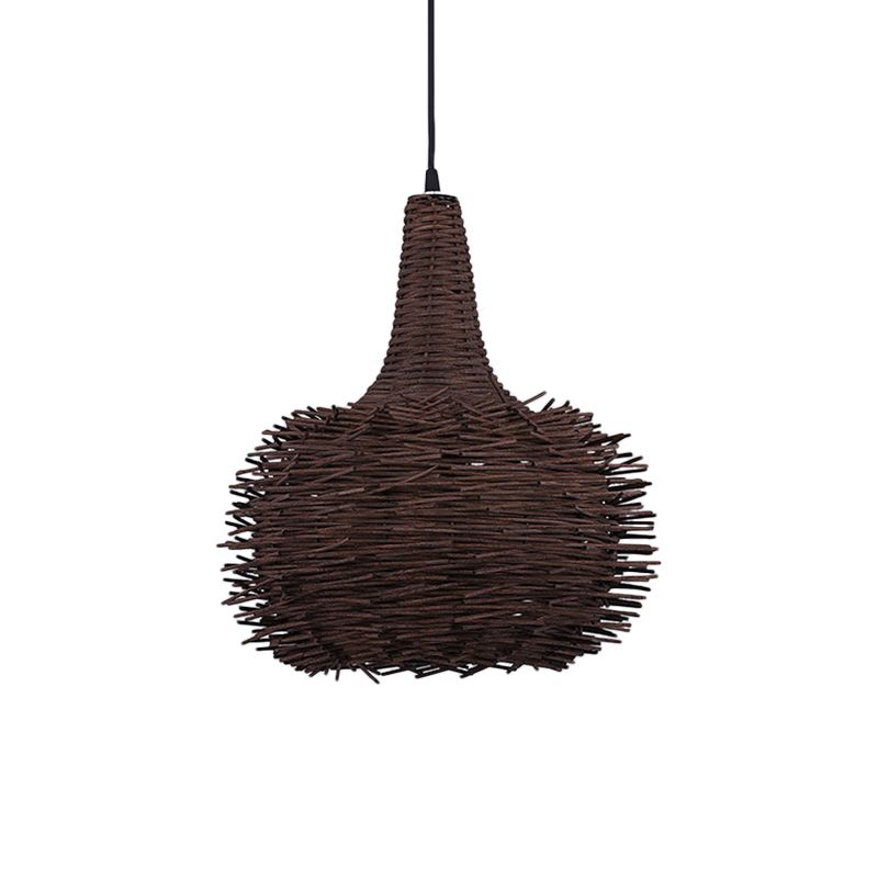 Nid d'oiseau brun suspendu rustique 1 lampe suspension de bambou léger pour le salon the the house