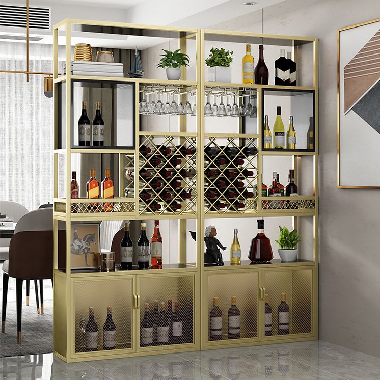 Metal Freestanding Wine Bottle & Glass Rack Industrial Wine Rack with Shelf