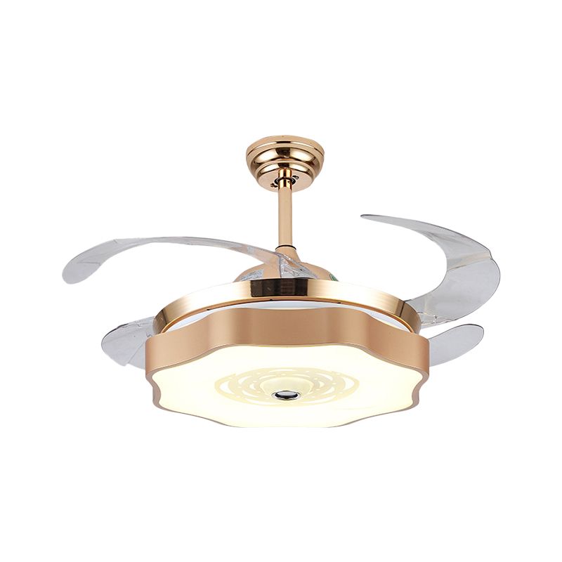 Acrylic Bloom Ceiling Flush Modernist Gold 4 Blades LED Hanging Fan Light, 42" Width