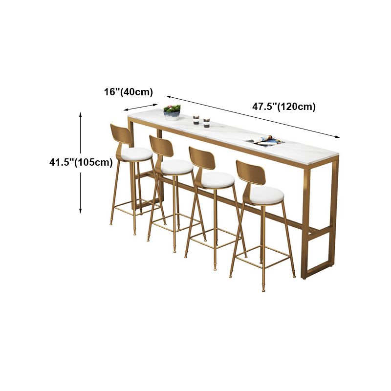 White Glam Style Bar Table in Iron Top and Faux Marble Milk Tea Shop Bar Table