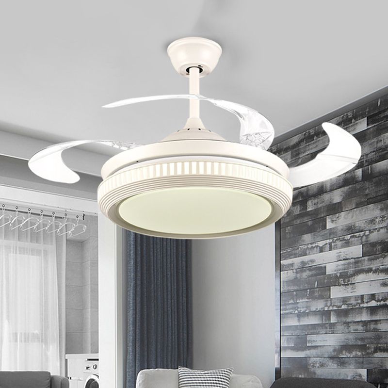 Round Acrylic Hanging Fan Lamp Contemporary LED Living Room Semi Flush Ceiling Light in White with 8 Clear Blades, 42" W