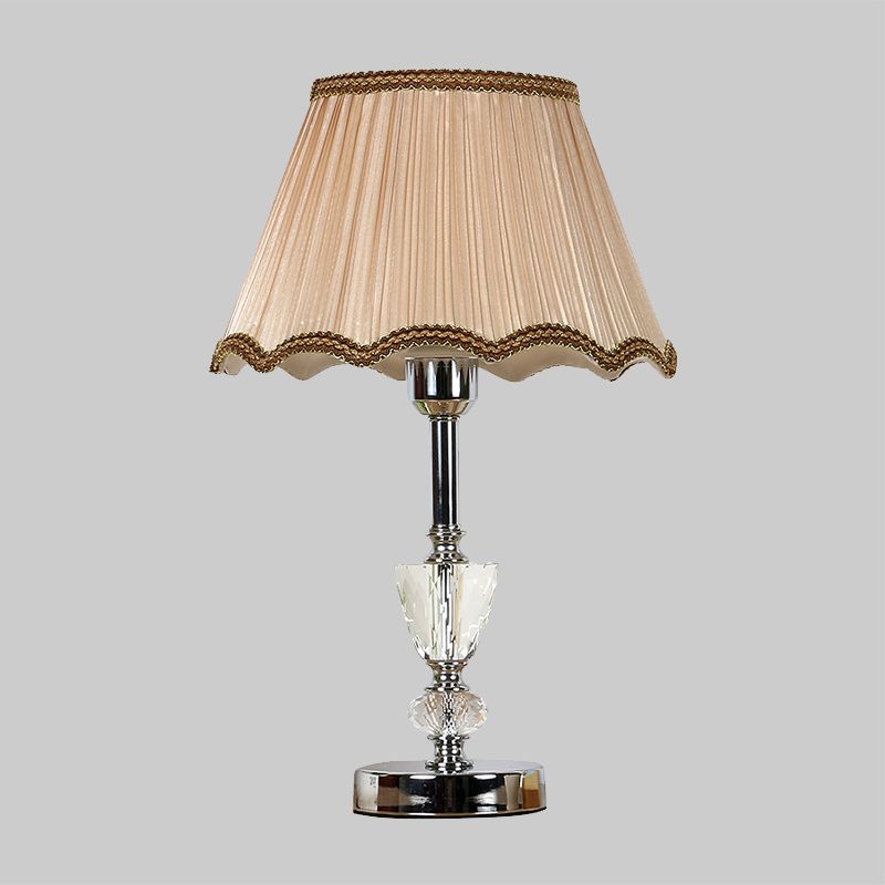 Gathered Empire Shade Night Lamp Modern Beveled Crystal 1-Light Beige Table Lighting