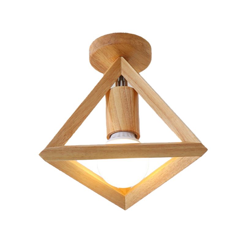 Modern Style Flush Mount 1-Light Wood Ceiling Light in Yellow for Aisle