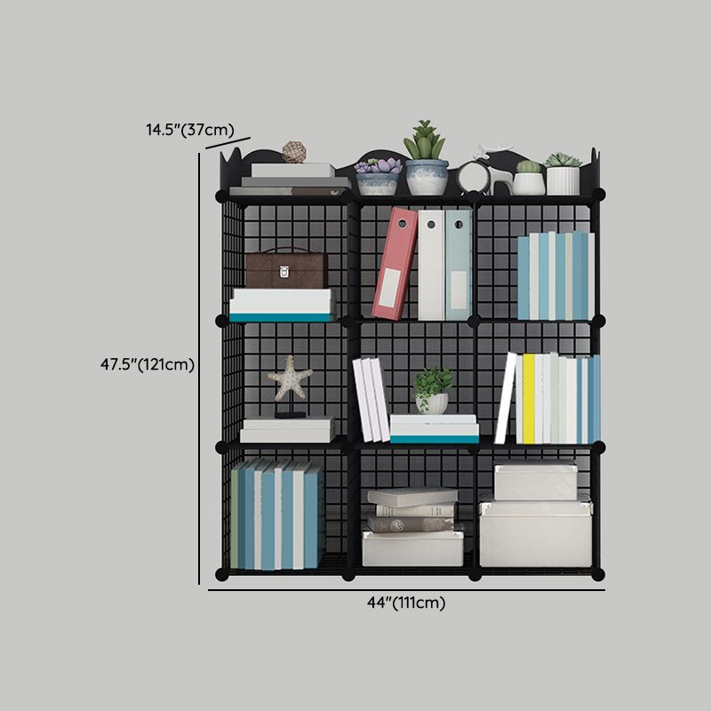 Industrial Closed Back Cubby Storage Bookcase Metal Bookshelf in Black