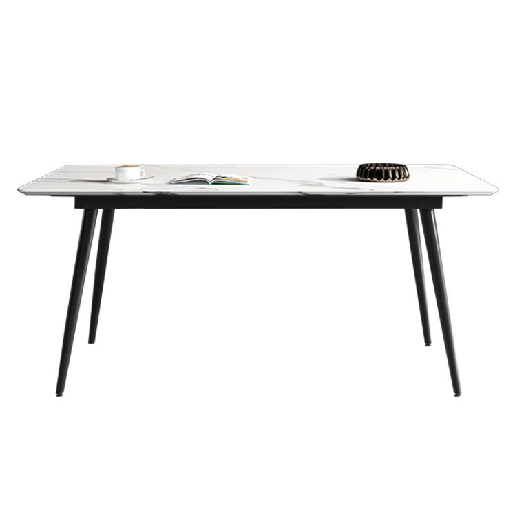 Modern Style Home Sintered Stone Dining Table 4 Legs Rectangular Table in White