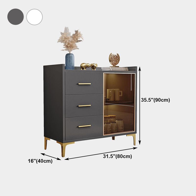 Modern Engineered Wood Sideboard Dining Room 35.4"H Buffet Server with Glass Doors