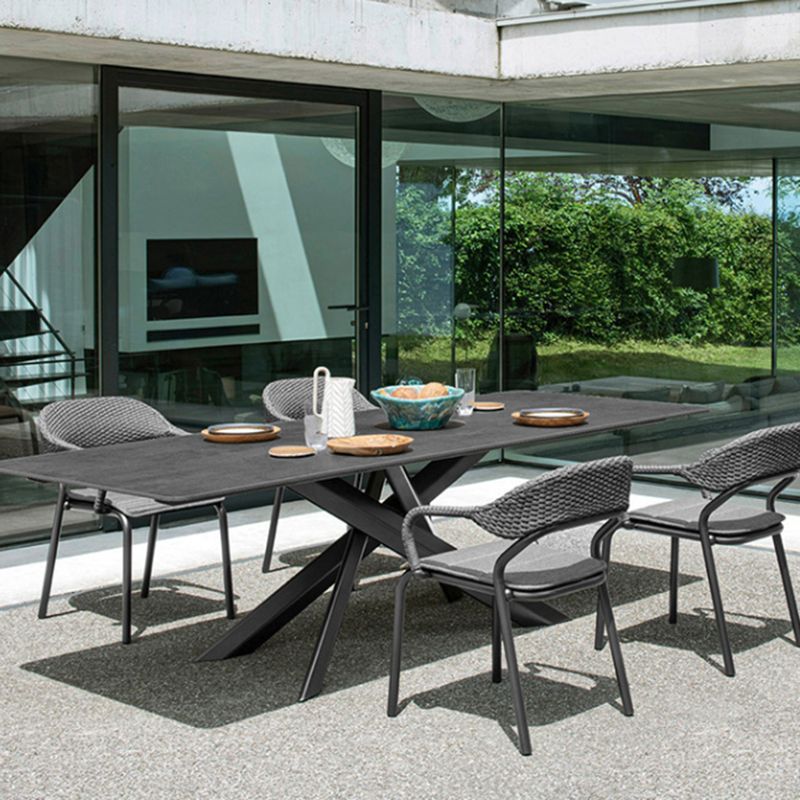 Outdoor Rectangle Patio Table Contemporary Stone and Aluminum Dining Table