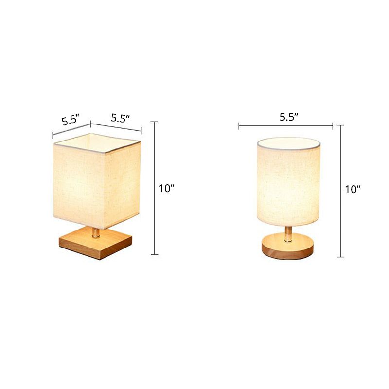 Flaxen and Wood Small Table Light Minimalism 1-Light Fabric Night Lamp for Bedroom