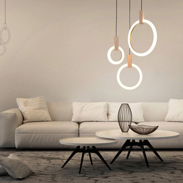 Acrylic Circle Pendant Ceiling Light Minimalist Style LED Wood Ceiling Pendant Light